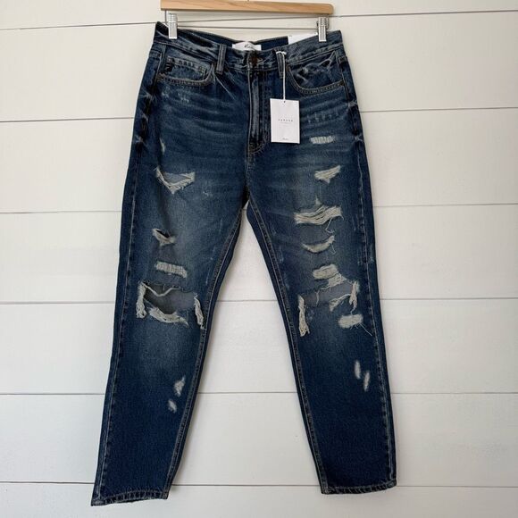 Kancan Women’s 9/28 Mom Distressed Ripped Jeans New - Picture 1 of 6